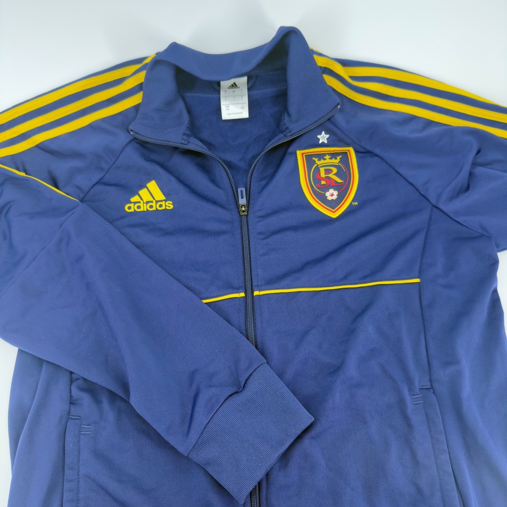 Adidas Real Salt Lake MLS Soccer Track Jacket Mens Large Blue Yellow Full Zip